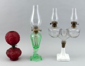 THREE GLASS LAMPS 19TH CENTURY