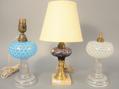 THREE GLASS OIL LAMPS TO INCLUDE