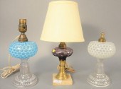 THREE GLASS OIL LAMPS TO INCLU