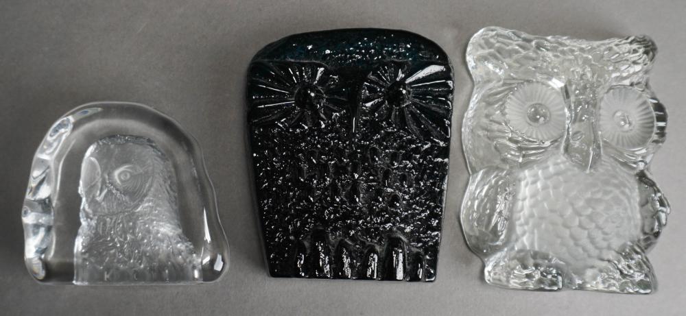 THREE GLASS OWL SCULPTURES BY