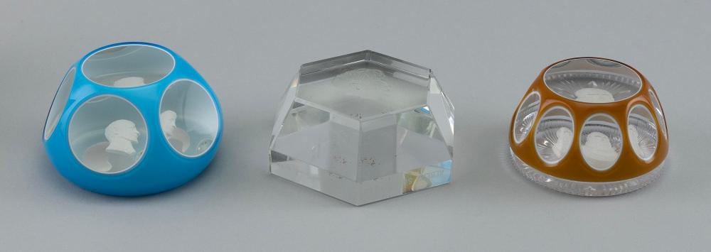 THREE GLASS PAPERWEIGHTS 20TH