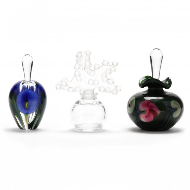 THREE GLASS PERFUME BOTTLES,