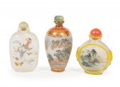 THREE GLASS SNUFF BOTTLESThree