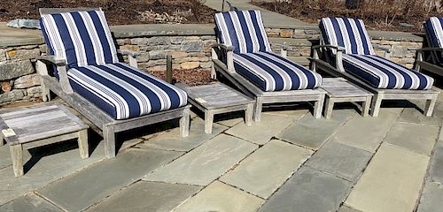 THREE GLOSTER TEAK CHAISE LOUNGES