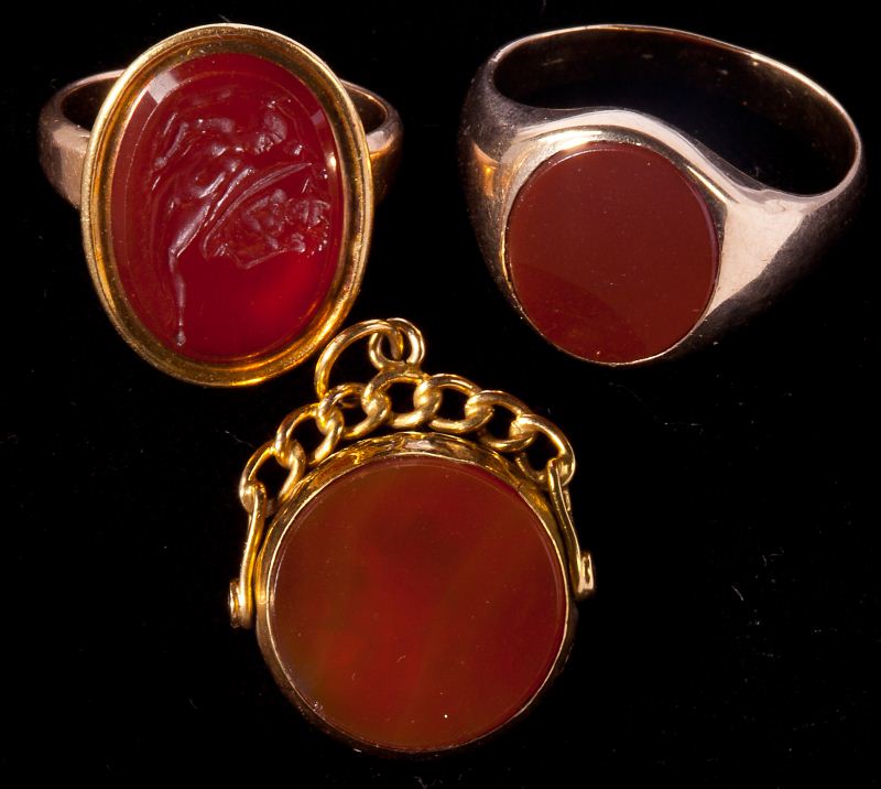 Three Gold and Carnelian Jewelry