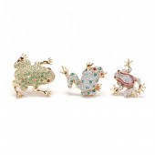 THREE GOLD AND GEM-SET FROG BR