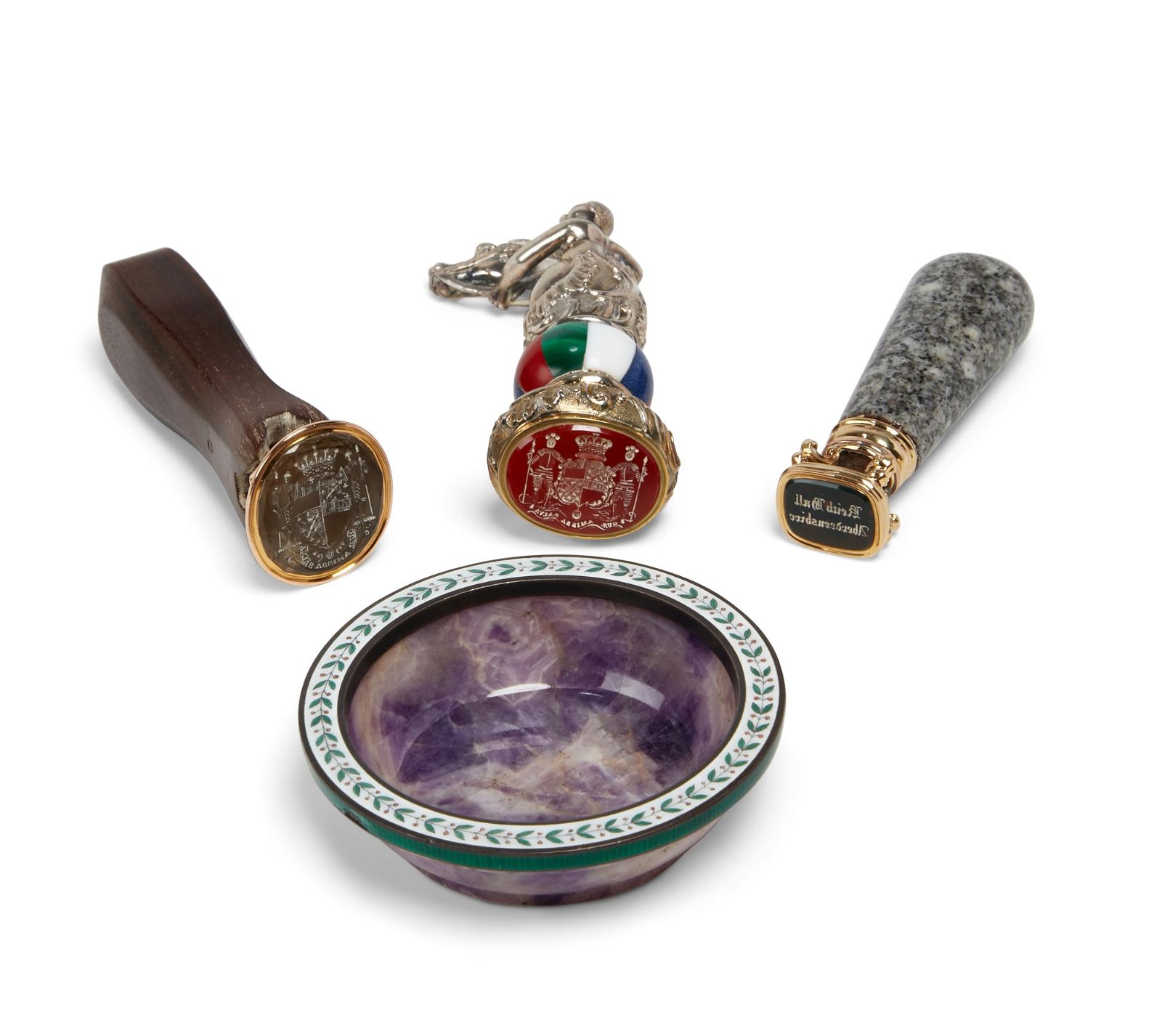 THREE GOLD AND SILVER MOUNTED