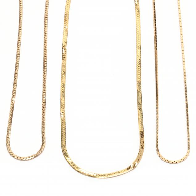 THREE GOLD CHAIN NECKLACES To