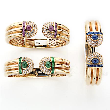 Three Gold, Colored Stone and