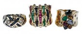 THREE GOLD GEMSTONE RINGSassor