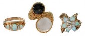 THREE GOLD GEMSTONE RINGSflowe