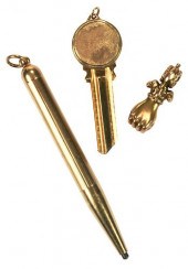 THREE GOLD ITEMS: PENCIL, UNCU
