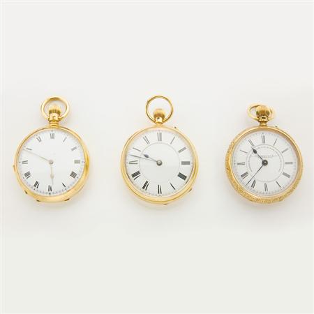Three Gold Open Face Pocket Watches