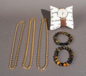 THREE GOLD PLATED NECKLACES, T