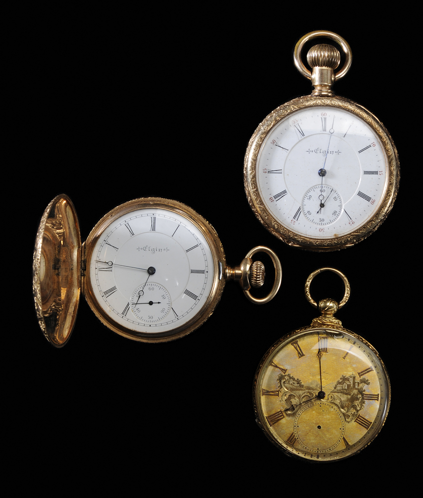 Three Gold Pocket Watches Elgin, 14