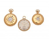THREE GOLD POCKET WATCHESThree