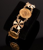 Three gold sovereigns mounted