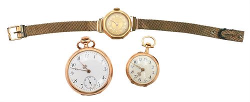 THREE GOLD WATCHES, TO INCLUDE A 14