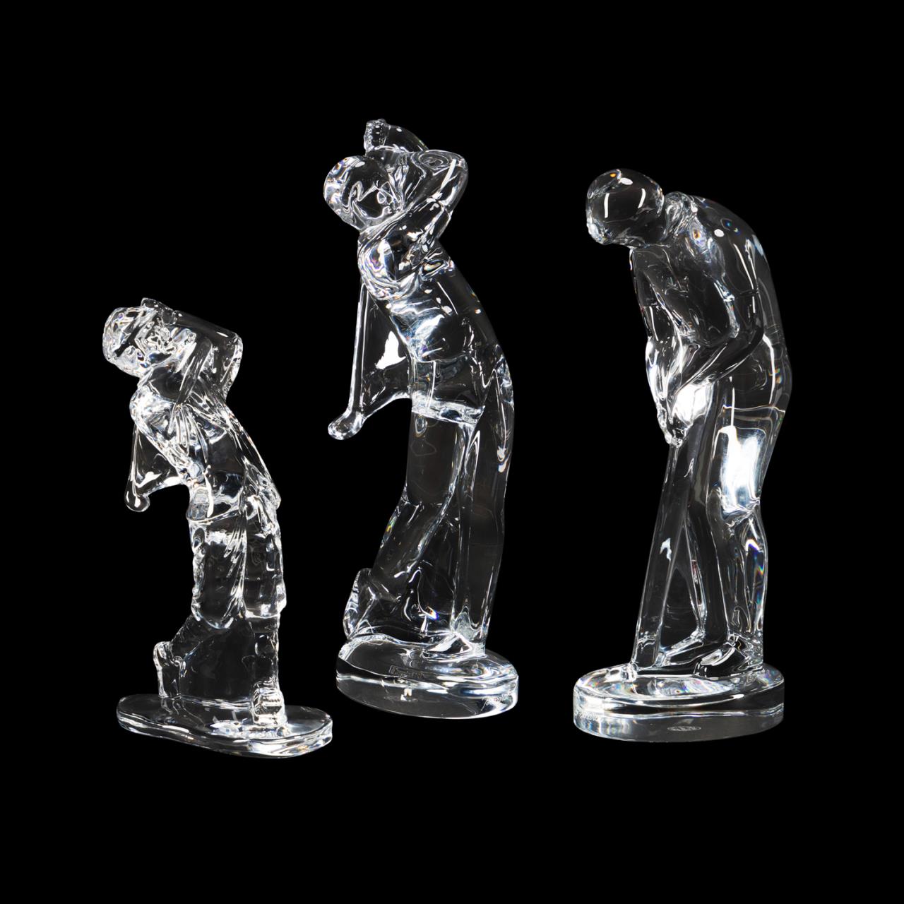 THREE GOLF FIGURINES, BACCARAT &