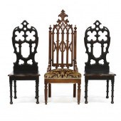 THREE GOTHIC REVIVAL WALNUT CH