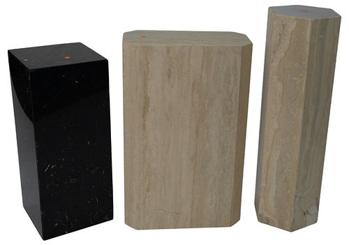 THREE GRANITE PEDESTALS, ONE WITH