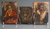 THREE GREEK PAINTED WOOD RELIG