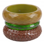 THREE GREEN AND BROWN BAKELITE