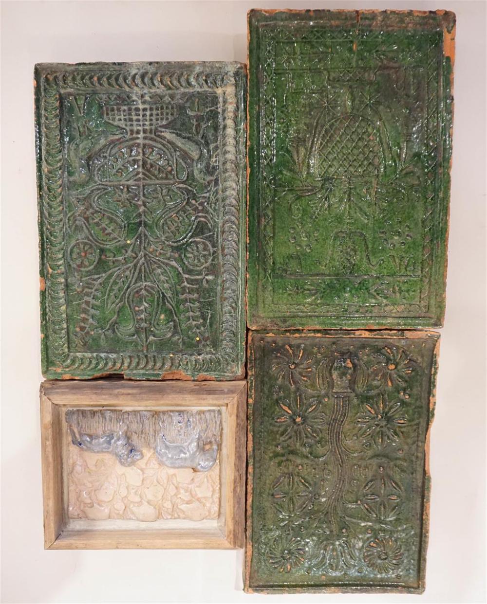 THREE GREEN GLAZED TERRACOTTA TILES