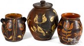 THREE GREG SHOONER REDWARE JAR