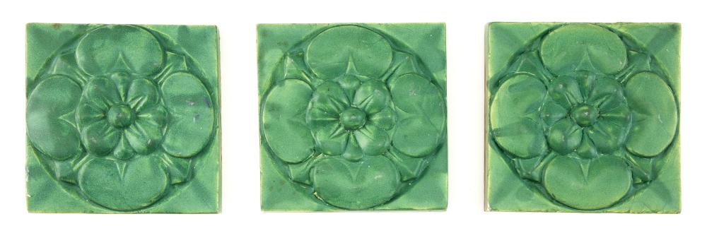 THREE GRUEBY POTTERY TILES 20TH