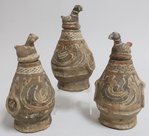 THREE HAN DYNASTY BIRD JARSThree