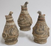 THREE HAN DYNASTY BIRD JARSThr
