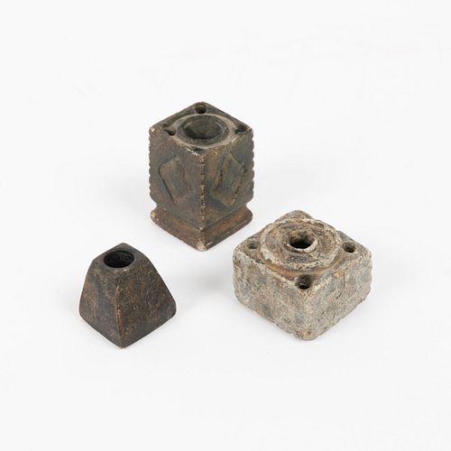 THREE HAND-CARVED STONE INKWELLS,