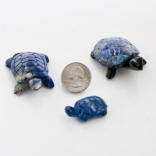 THREE HANDCARVED LAPIS STONE FETISH