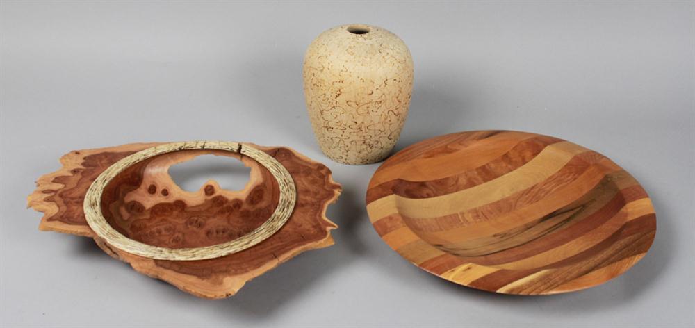 THREE HANDCRAFTED WOOD VESSELS