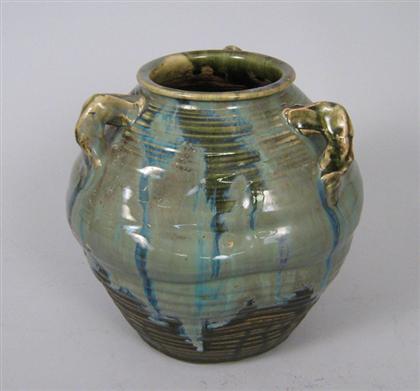 Three-handled art pottery vase