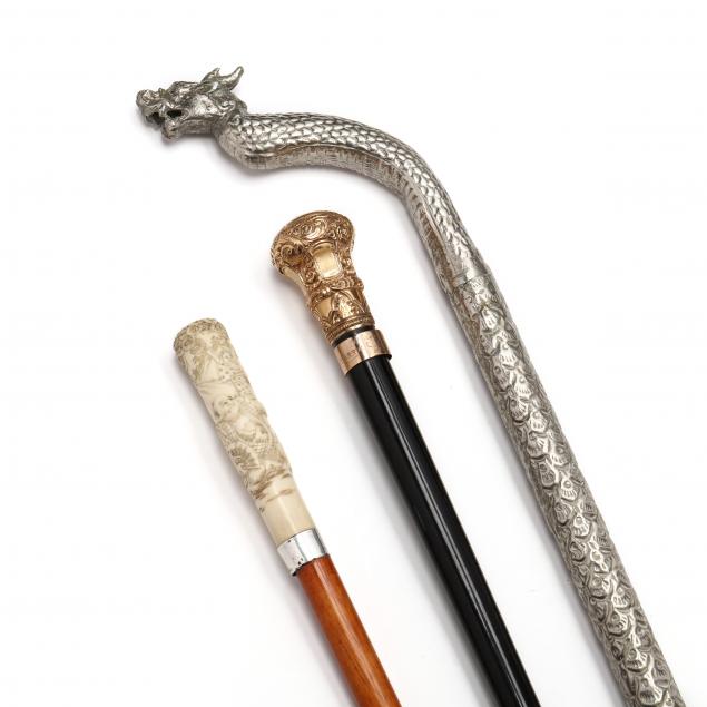 THREE HANDLED WALKING STICKS To