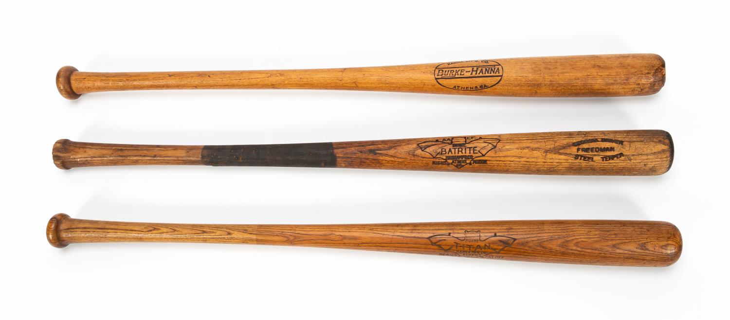 THREE HANNA WOODEN BASEBALL BATS