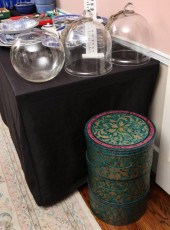 THREE HAT BOXES, TWO GLASS DOM