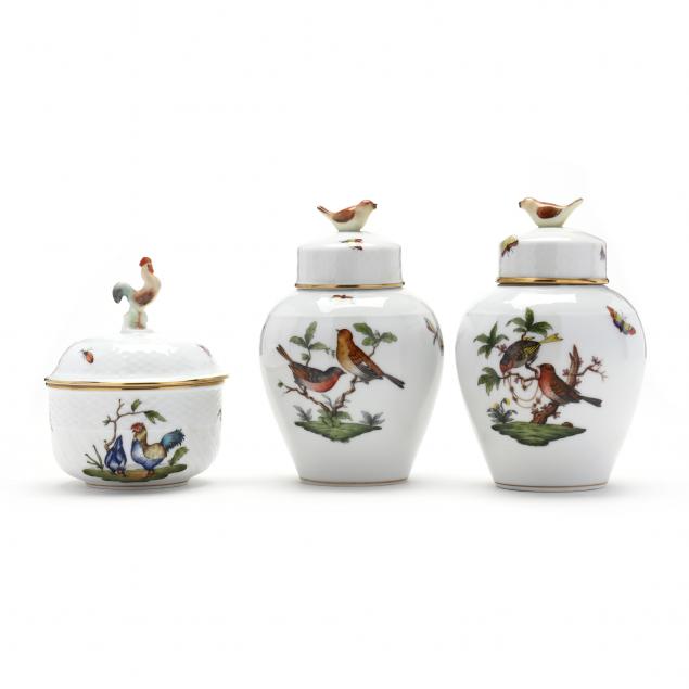 THREE HEREND COVERED JARS All