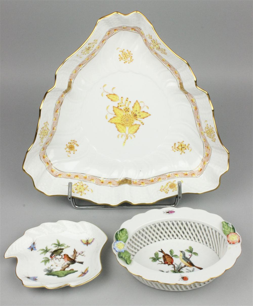 THREE HEREND DISHES blue printed