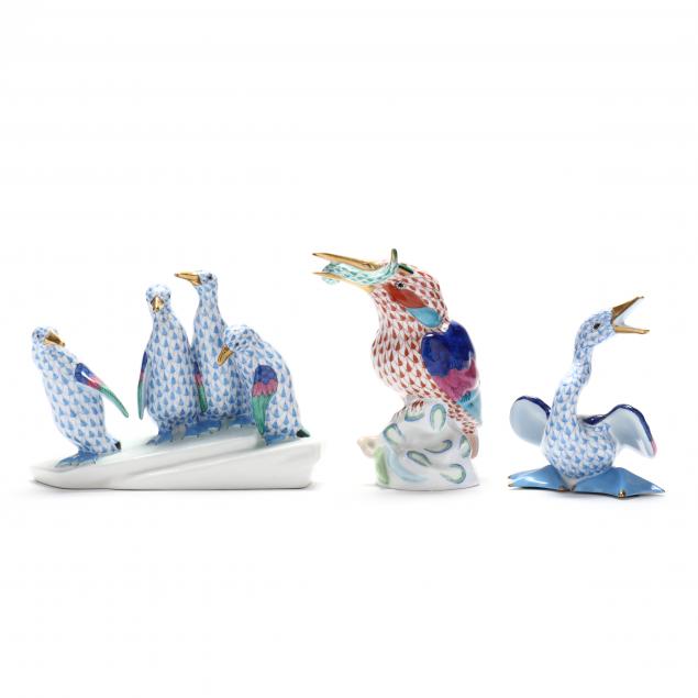THREE HEREND FISHNET FIGURINES OF