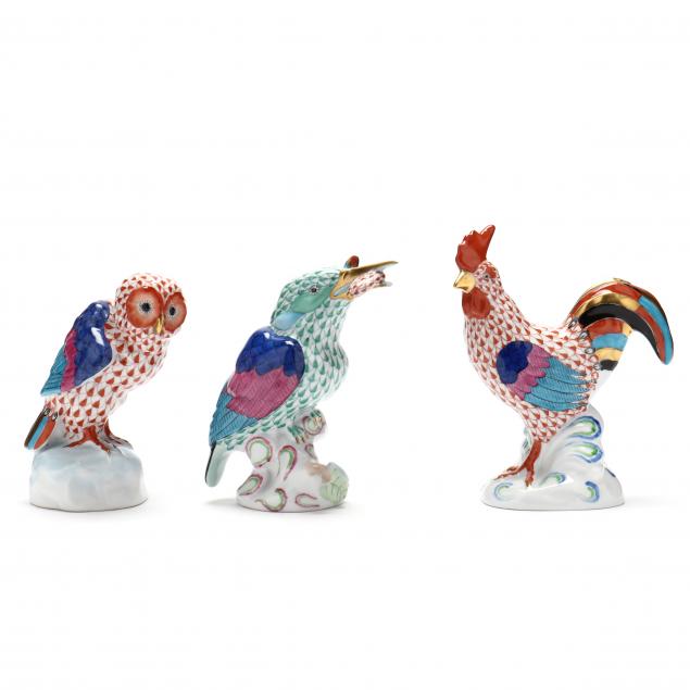 THREE HEREND FISHNET PORCELAIN