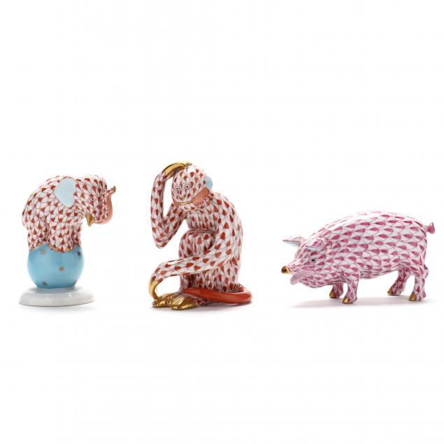 THREE HEREND PORCELAIN ANIMAL