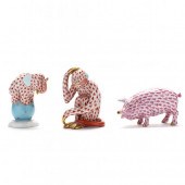 THREE HEREND PORCELAIN ANIMAL