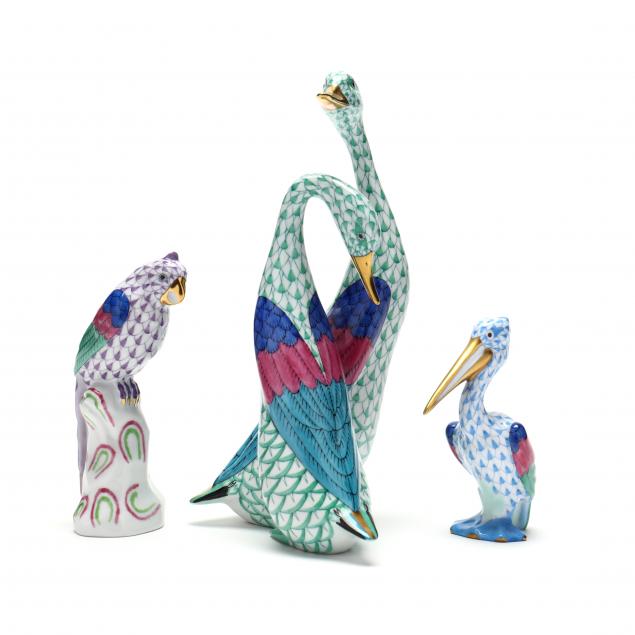 THREE HEREND PORCELAIN AVIAN