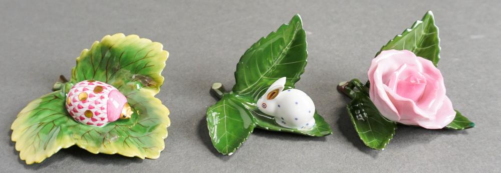 THREE HEREND PORCELAIN LEAF FORM