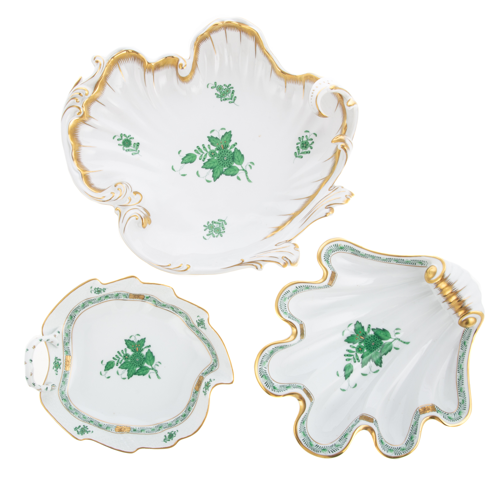 THREE HEREND PORCELAIN LEAF FORM