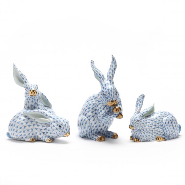 THREE HEREND PORCELAIN RABBITS IN