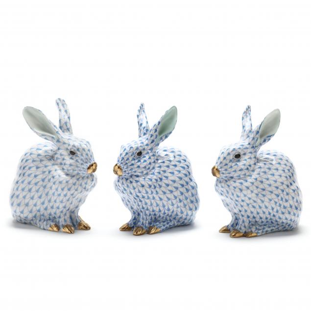 THREE HEREND PORCELAIN RABBITS IN